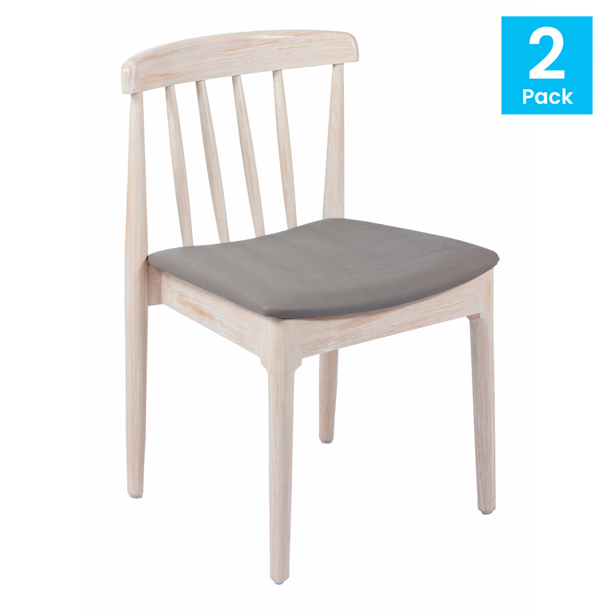 Chester Set of 2 Commercial Grade Solid Wood Dining Chairs with Slatted Backrests and Vinyl Seats