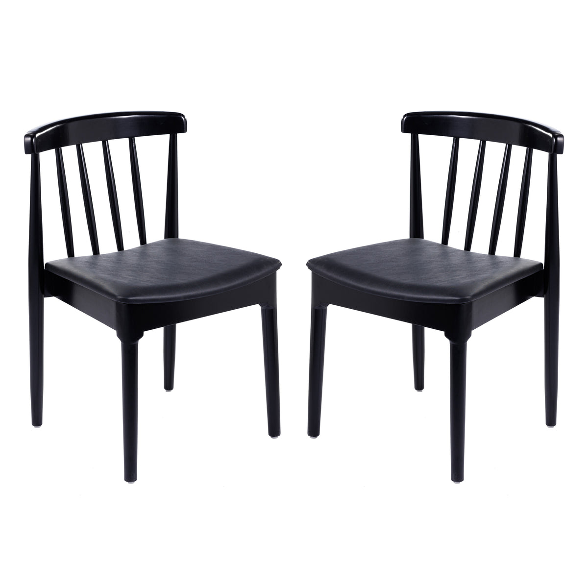 Chester Set of 2 Commercial Grade Solid Wood Dining Chairs with Slatted Backrests and Vinyl Seats