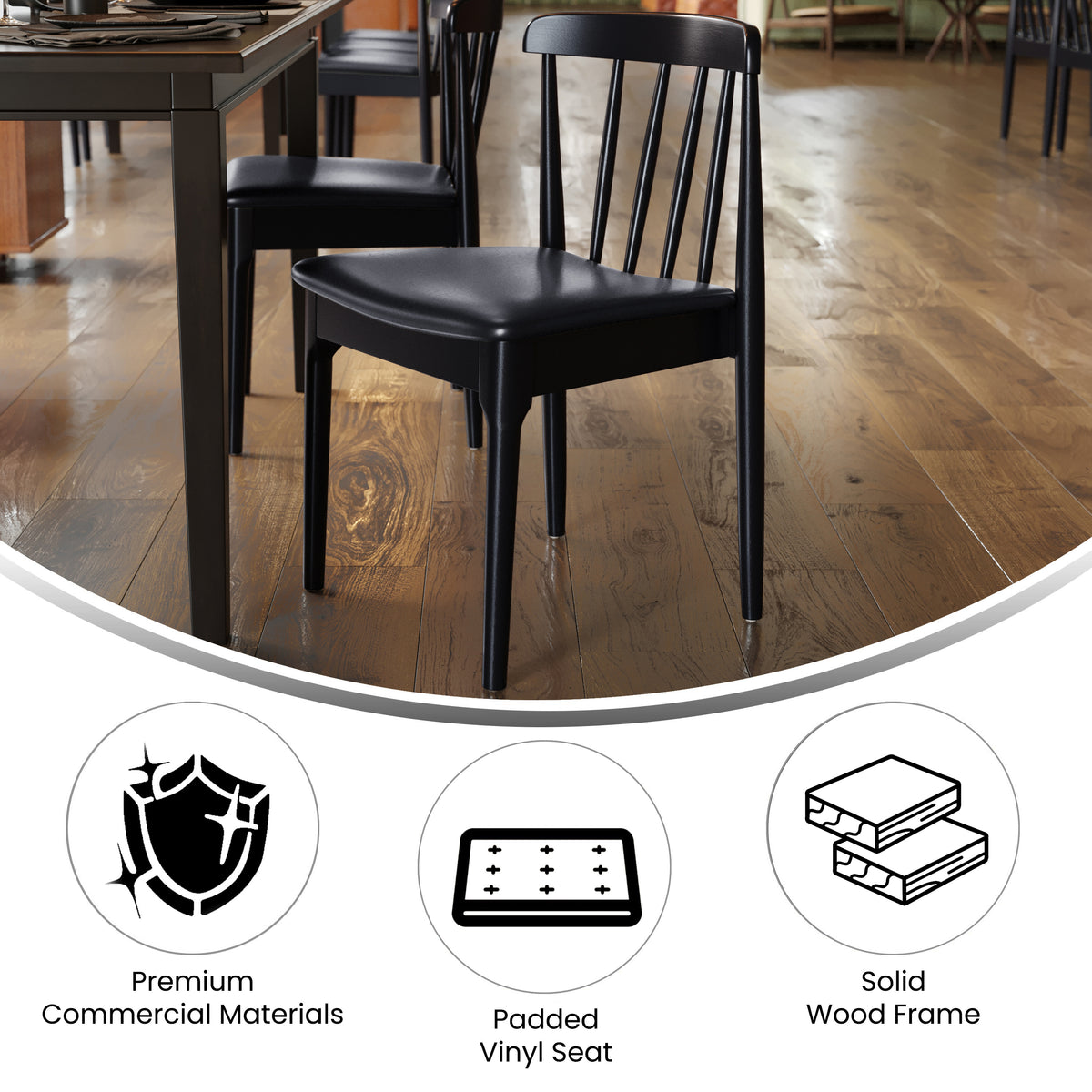 Chester Set of 2 Commercial Grade Solid Wood Dining Chairs with Slatted Backrests and Vinyl Seats