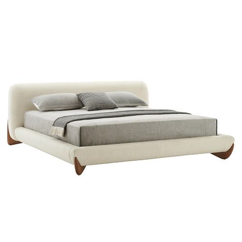Modrest Fleury - Contemporary Cream Fabric and Walnut Bed-Bed-VIG-Wall2Wall Furnishings