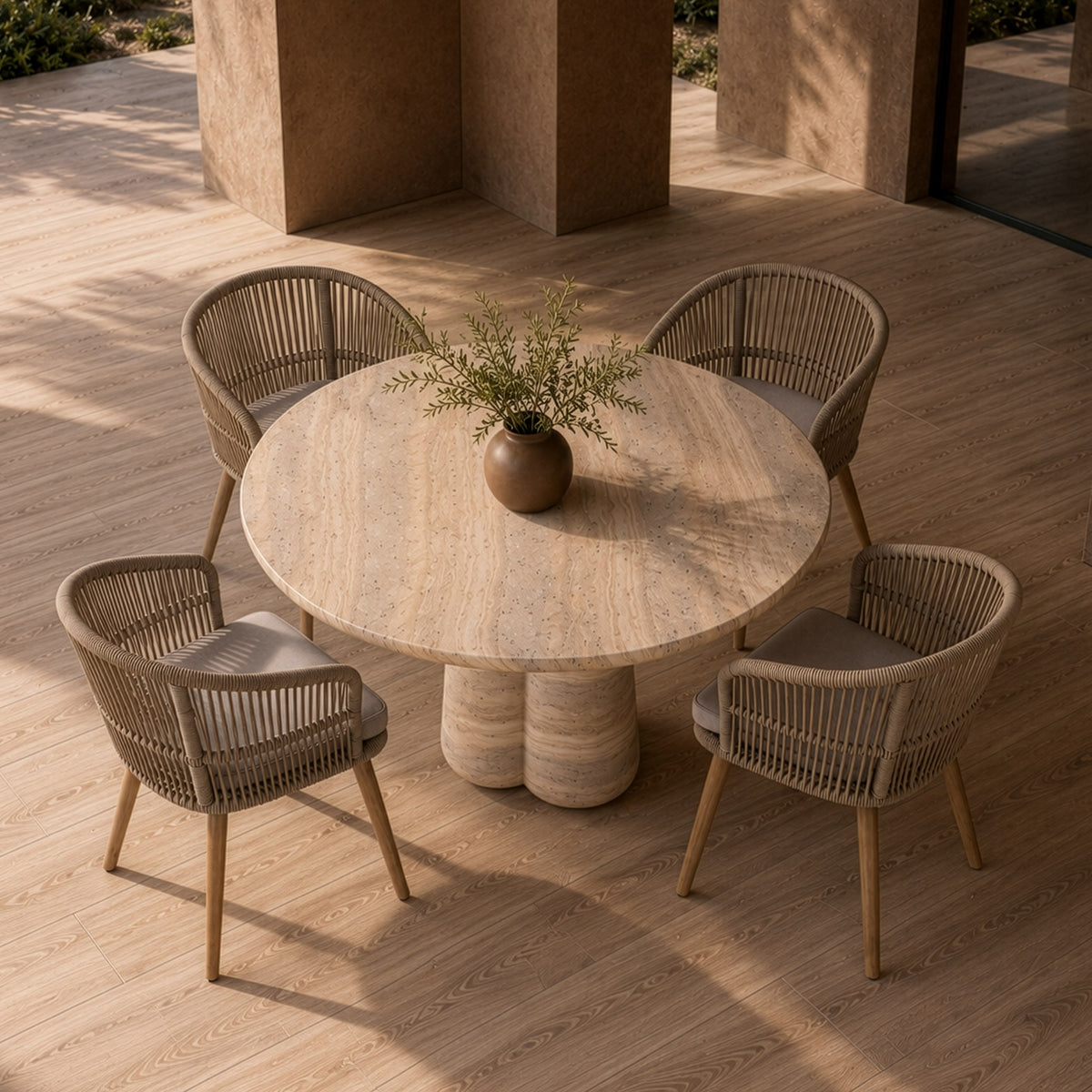 Aragats - Modern Faux Travertine Concrete Round Dining Table