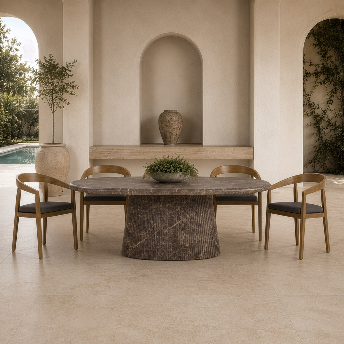 Jaya - Modern Faux Marble Concrete Oval Dining Table