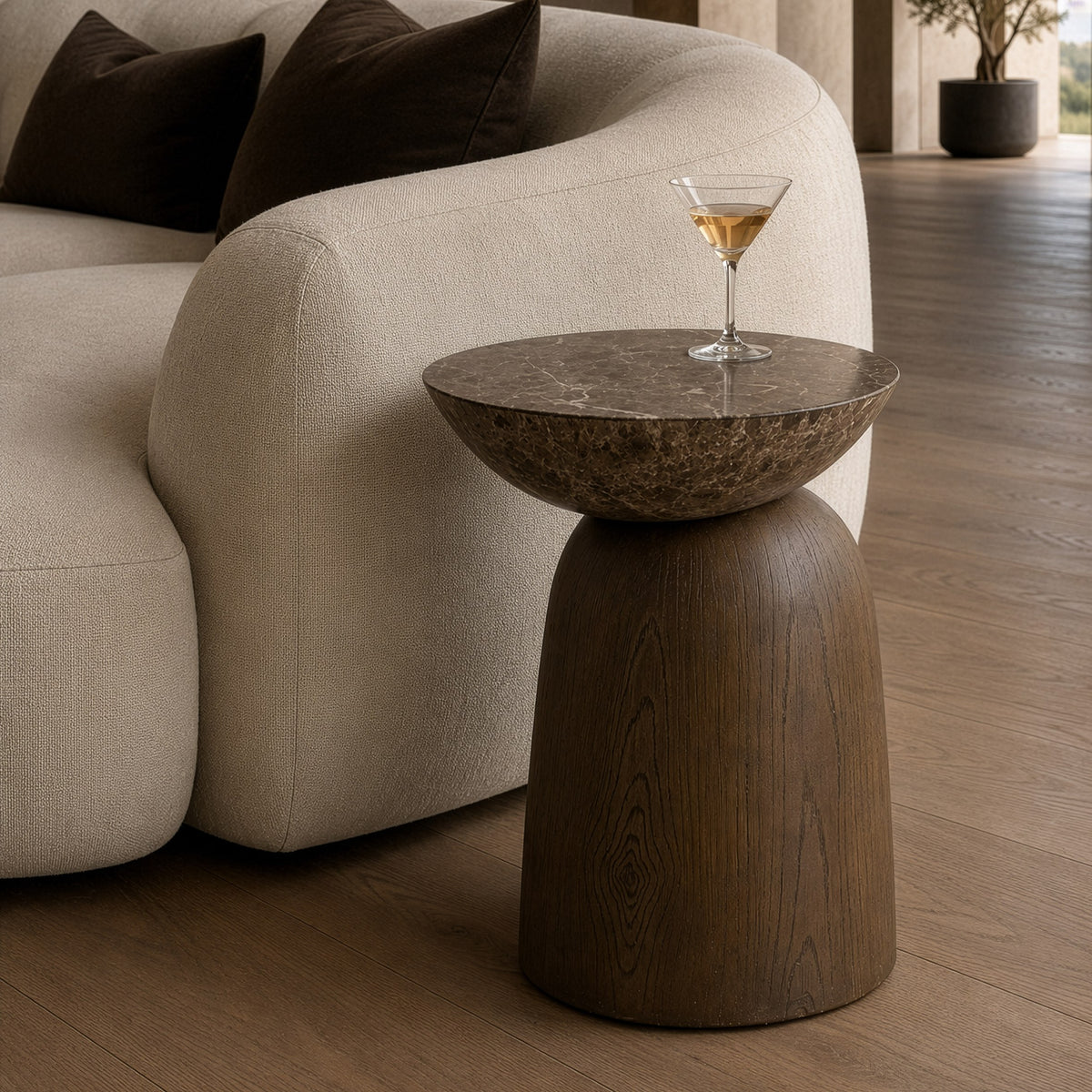 Lenin - Modern Faux Marble and Wood Texture Concrete End Table