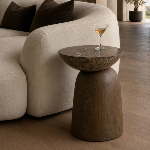 Lenin - Modern Faux Marble and Wood Texture Concrete End Table