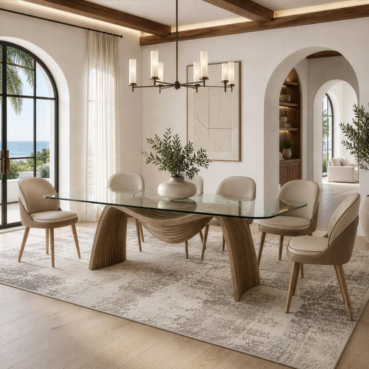 Pangea Mid-Century Modern Glass and Buckwheat Ash Rectangular Dining Table