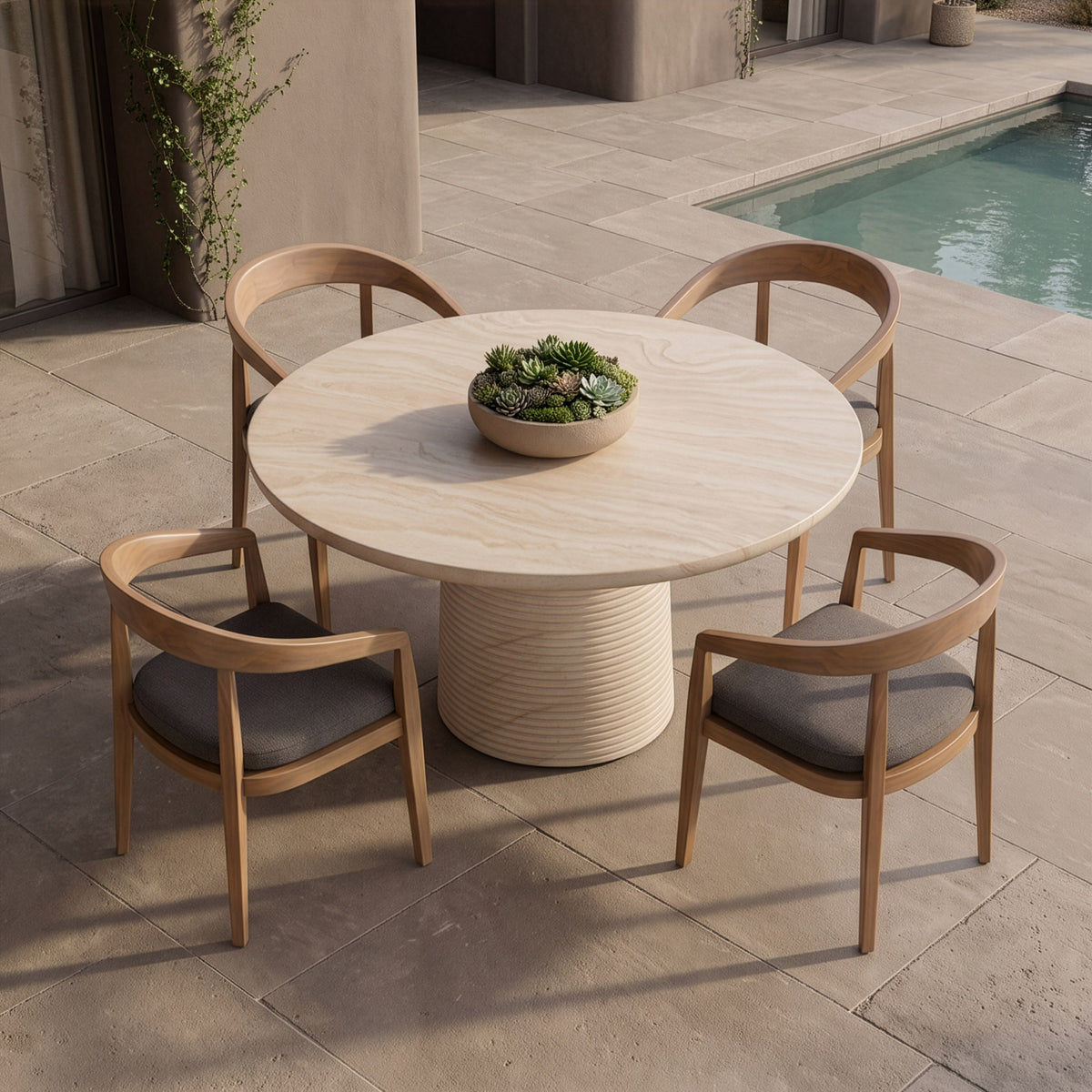 Sinai - Modern Faux Travertine Concrete Round Dining Table