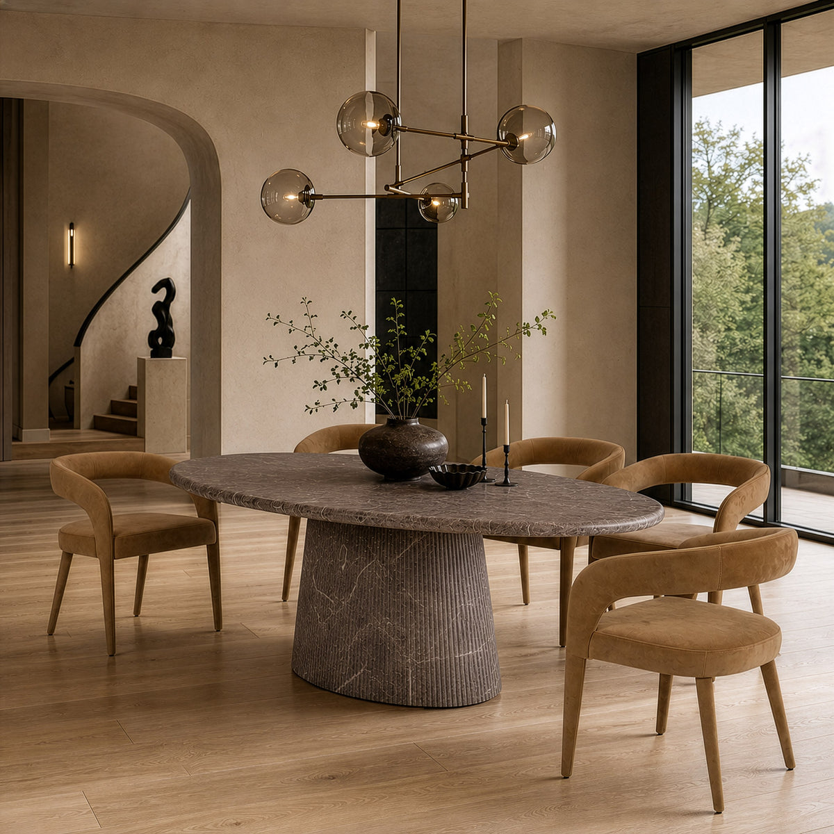 Jaya - Modern Faux Marble Concrete Oval Dining Table