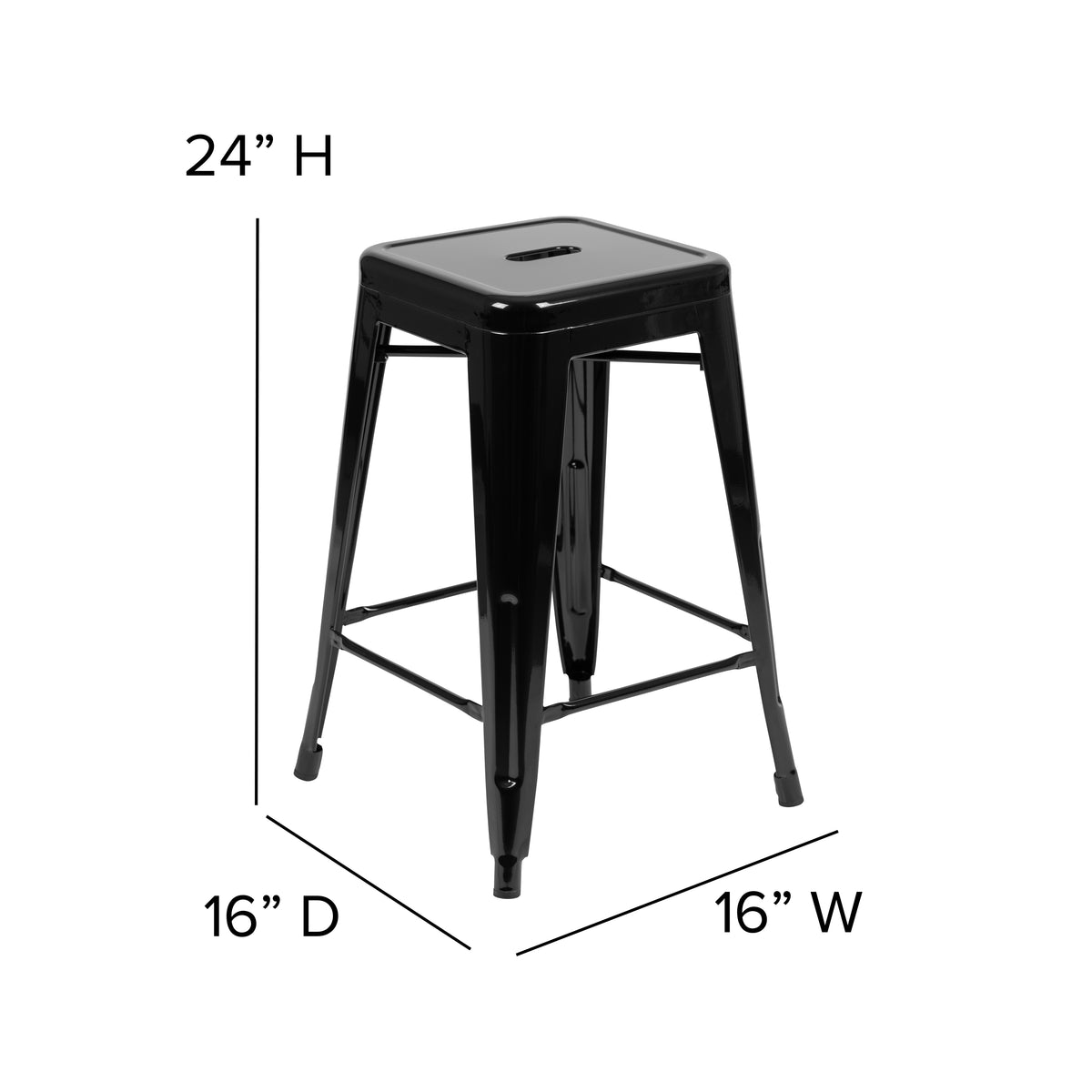 24" High Metal Counter-Height, Indoor Bar Stool - Stackable Set of 4