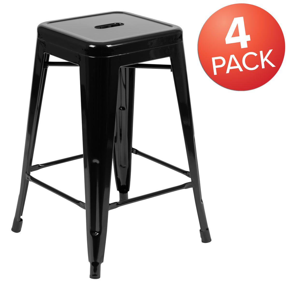 24" High Metal Counter-Height, Indoor Bar Stool - Stackable Set of 4