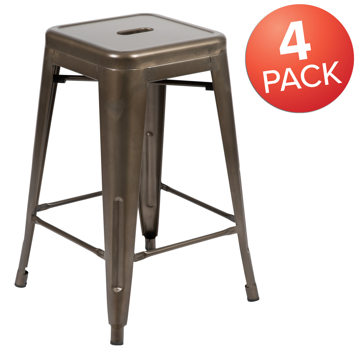 24" High Metal Counter-Height, Indoor Bar Stool - Stackable Set of 4