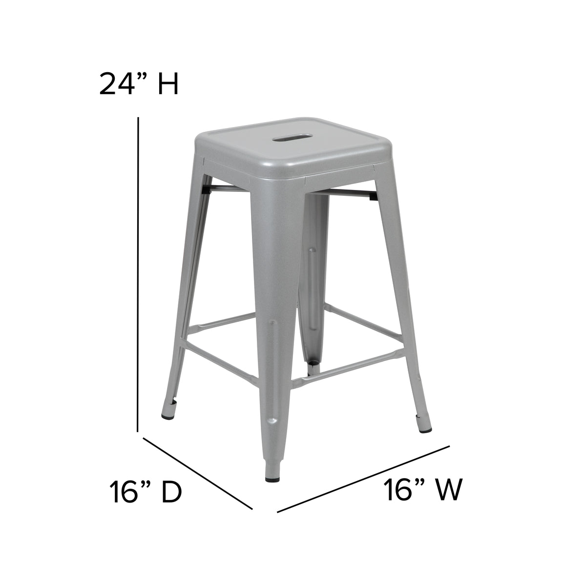 24" High Metal Counter-Height, Indoor Bar Stool - Stackable Set of 4
