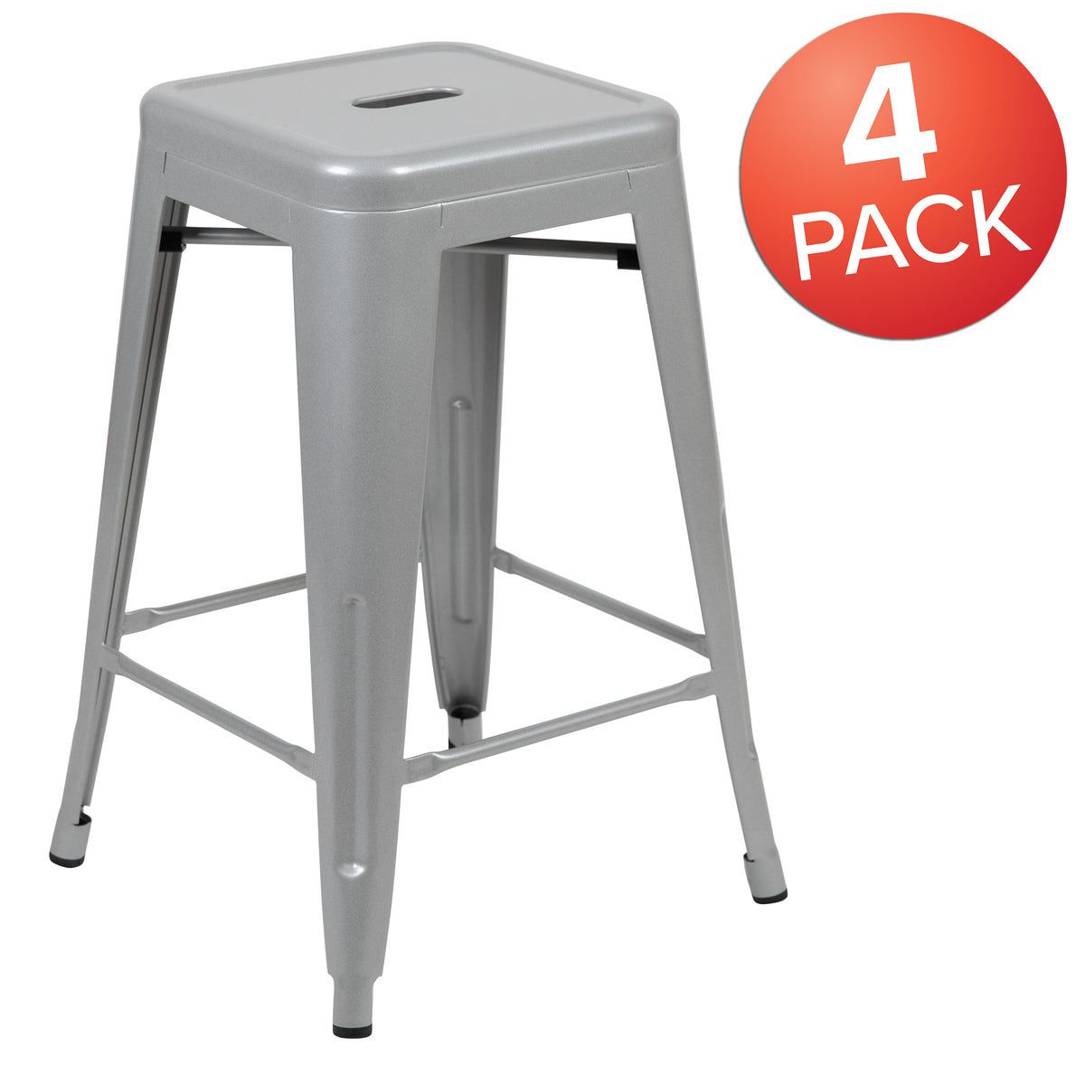 24" High Metal Counter-Height, Indoor Bar Stool - Stackable Set of 4