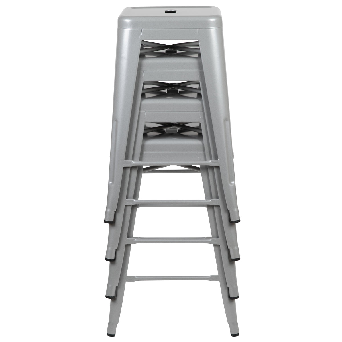24" High Metal Counter-Height, Indoor Bar Stool - Stackable Set of 4