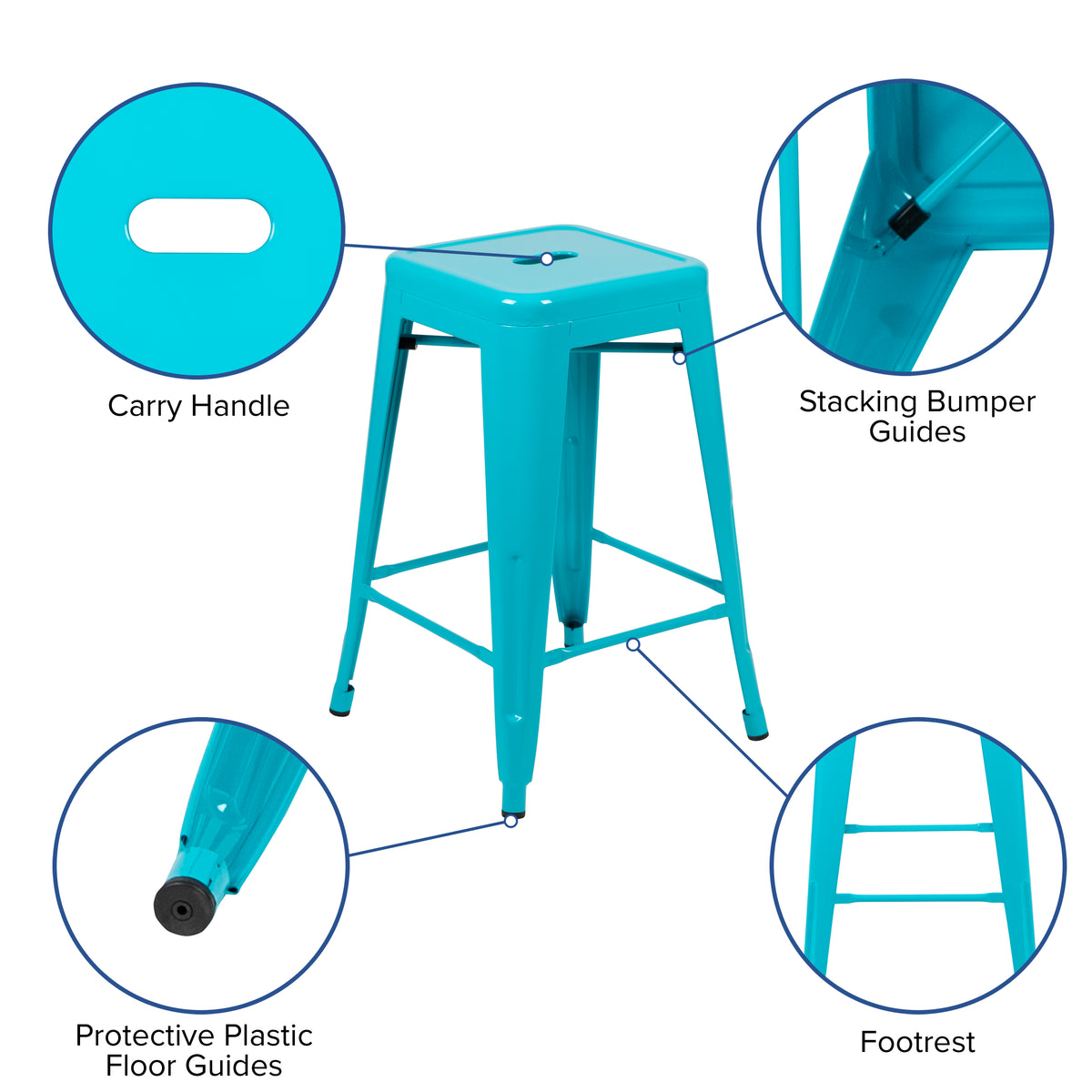 24" High Metal Counter-Height, Indoor Bar Stool - Stackable Set of 4
