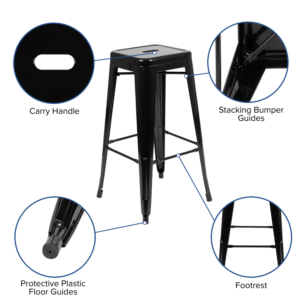 30" High Metal Indoor Bar Stool - Stackable Set of 4