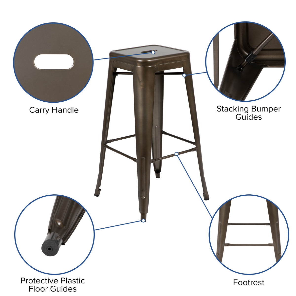 30" High Metal Indoor Bar Stool - Stackable Set of 4