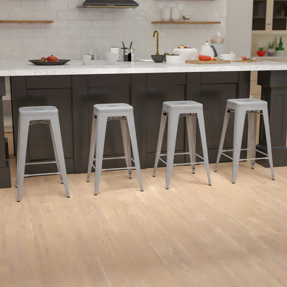 30" High Metal Indoor Bar Stool - Stackable Set of 4