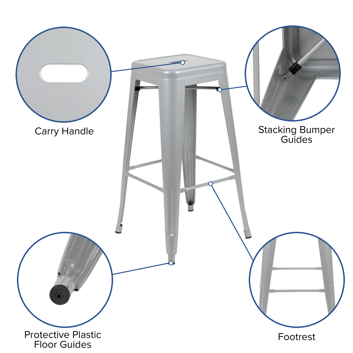30" High Metal Indoor Bar Stool - Stackable Set of 4