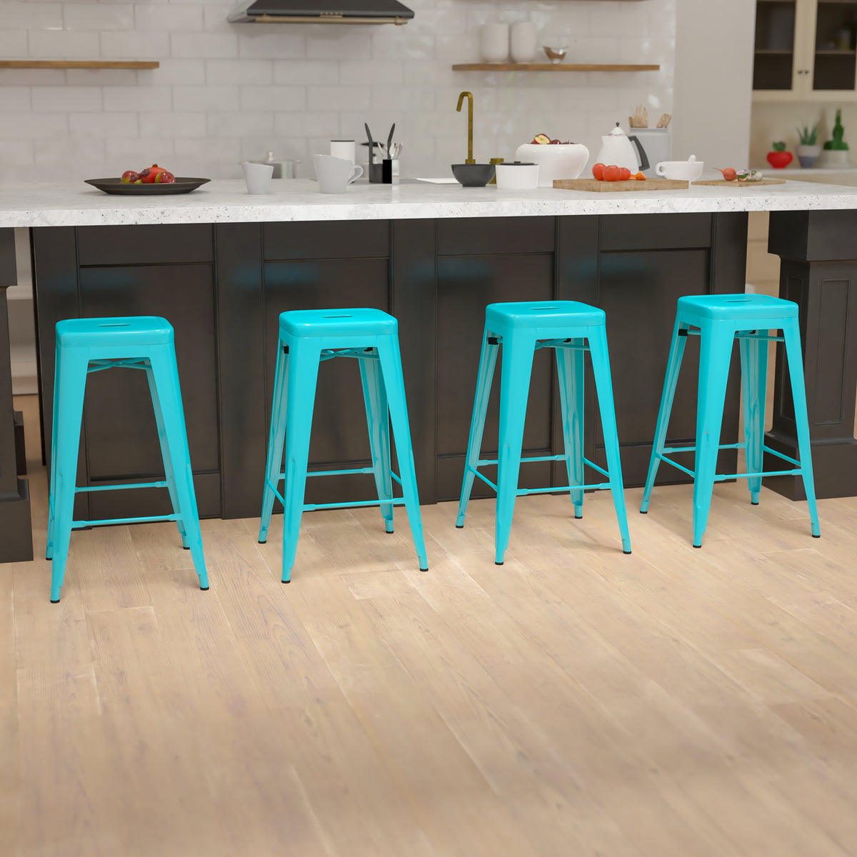 30" High Metal Indoor Bar Stool - Stackable Set of 4