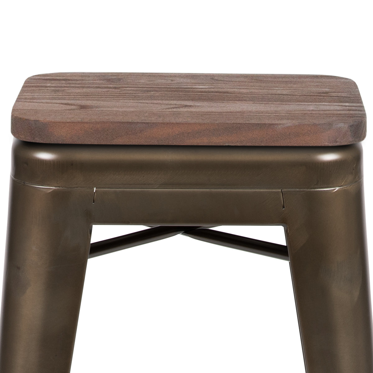 24" High Metal Counter-Height, Indoor Bar Stool with Wood Seat - Stackable Set of 4