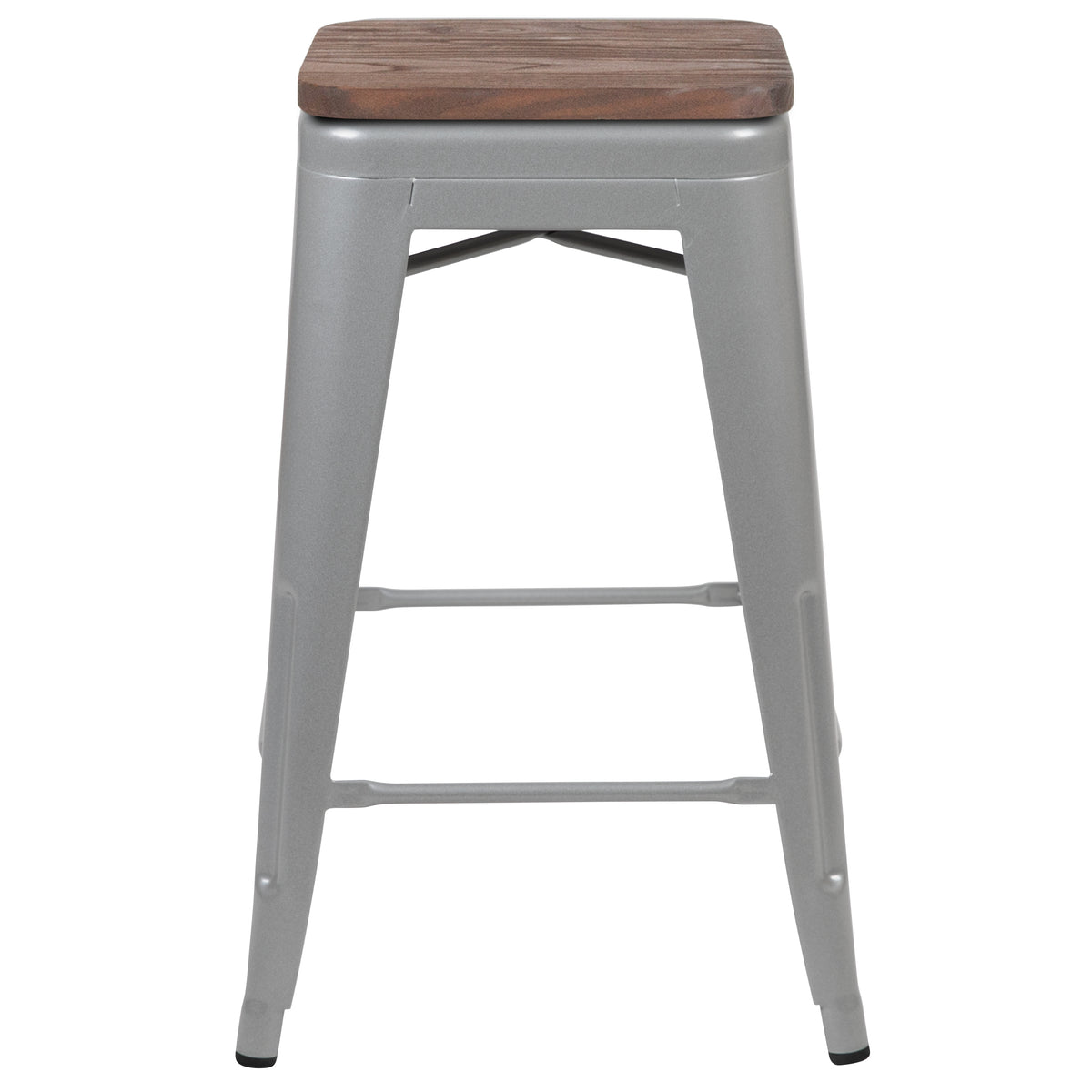 24" High Metal Counter-Height, Indoor Bar Stool with Wood Seat - Stackable Set of 4