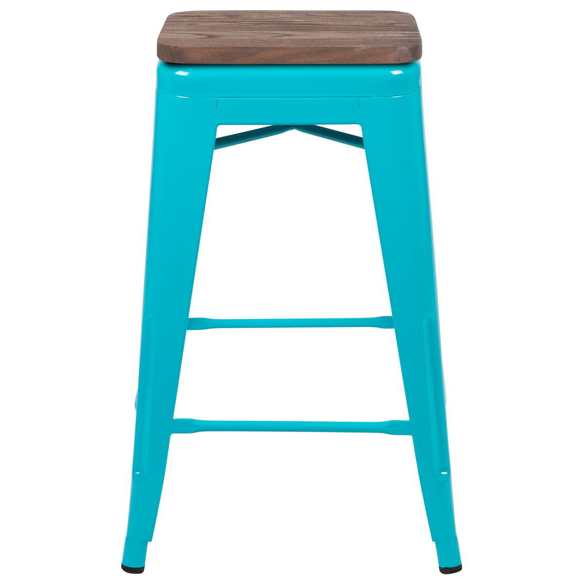 24" High Metal Counter-Height, Indoor Bar Stool with Wood Seat - Stackable Set of 4