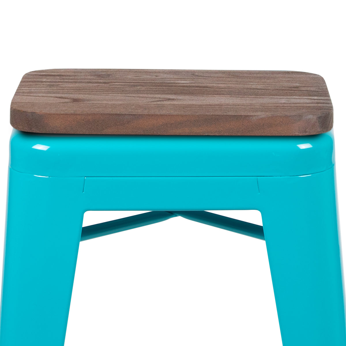 24" High Metal Counter-Height, Indoor Bar Stool with Wood Seat - Stackable Set of 4