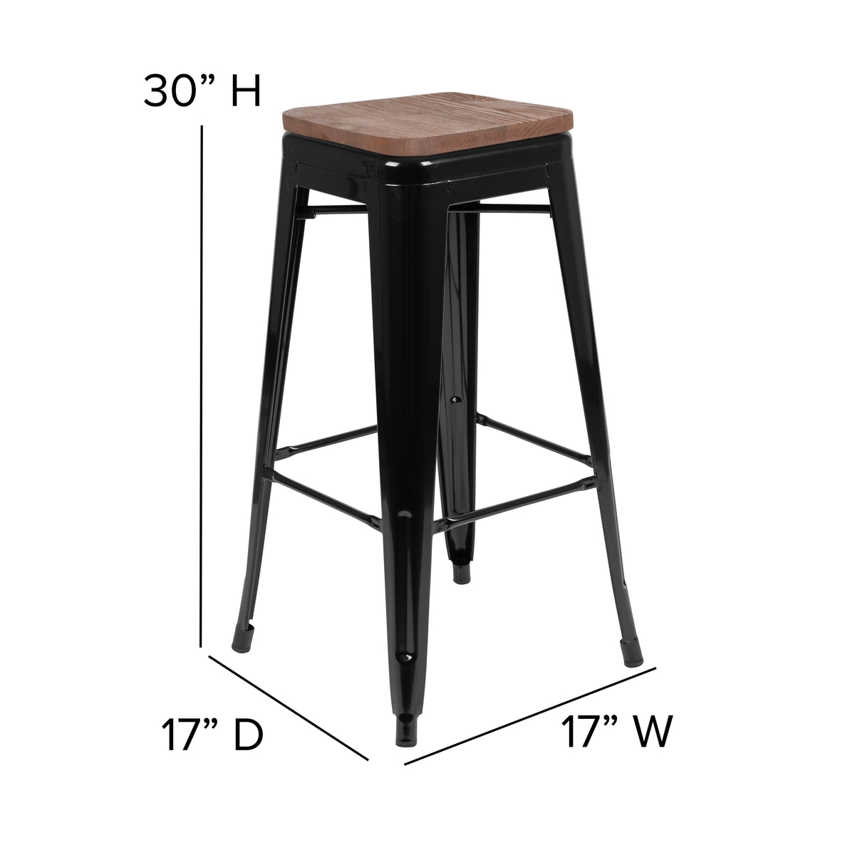30" High Metal Indoor Bar Stool with Wood Seat - Stackable Set of 4