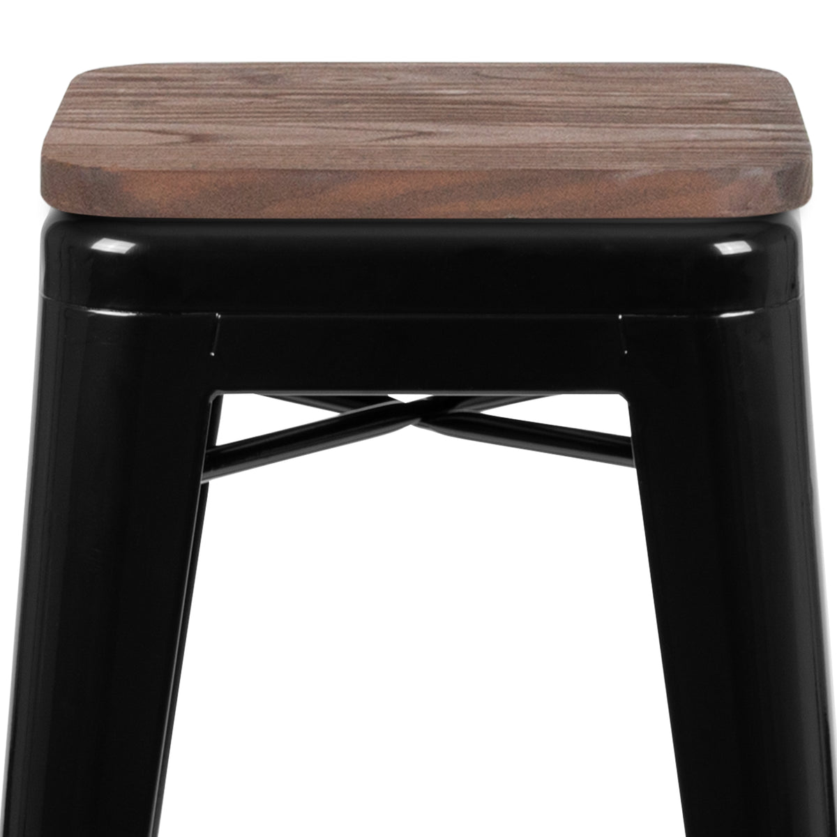 30" High Metal Indoor Bar Stool with Wood Seat - Stackable Set of 4