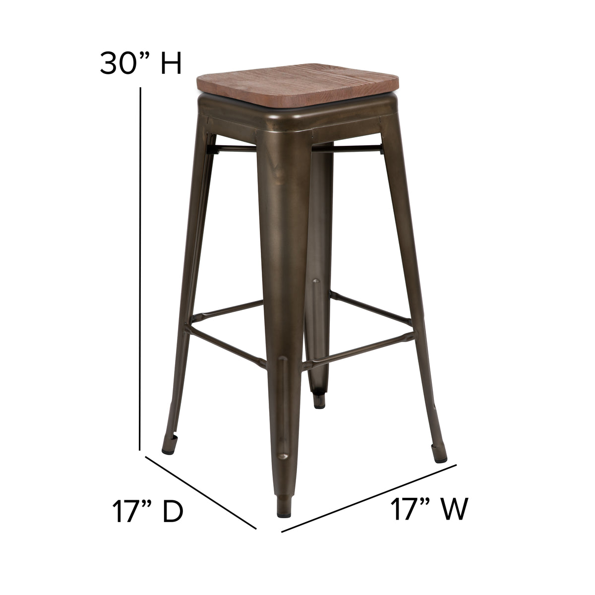 30" High Metal Indoor Bar Stool with Wood Seat - Stackable Set of 4