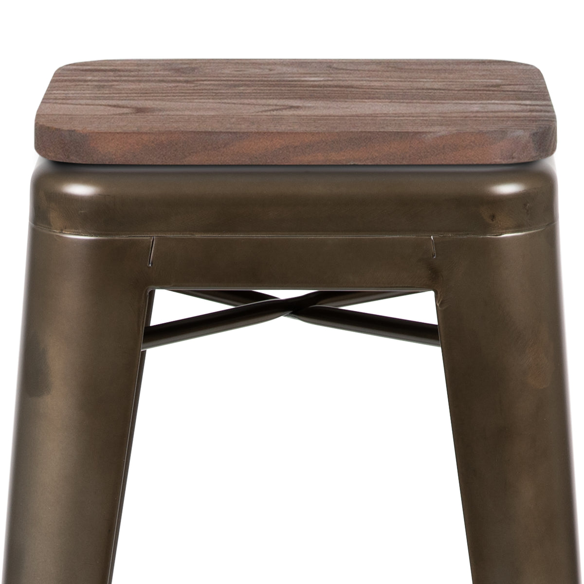 30" High Metal Indoor Bar Stool with Wood Seat - Stackable Set of 4