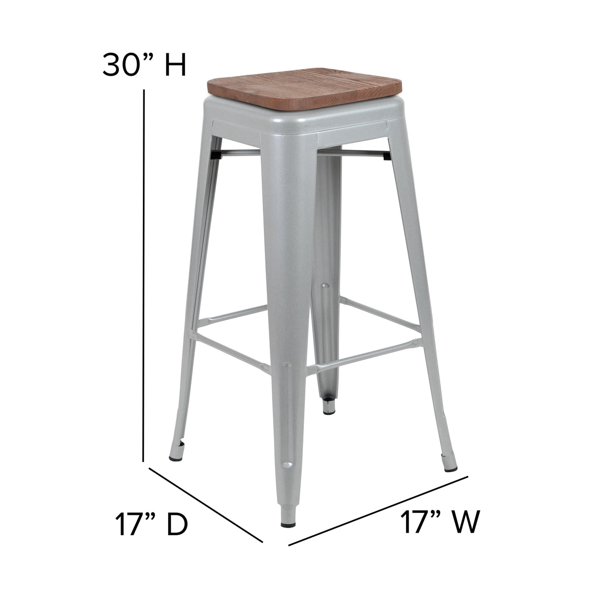 30" High Metal Indoor Bar Stool with Wood Seat - Stackable Set of 4