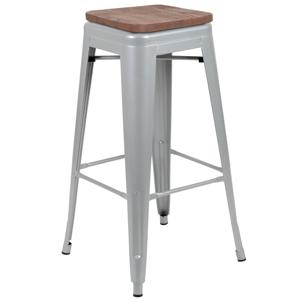 30" High Metal Indoor Bar Stool with Wood Seat - Stackable Set of 4