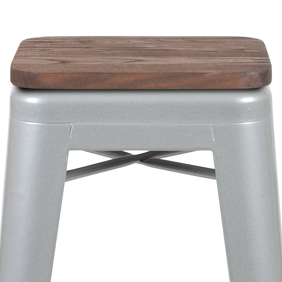 30" High Metal Indoor Bar Stool with Wood Seat - Stackable Set of 4