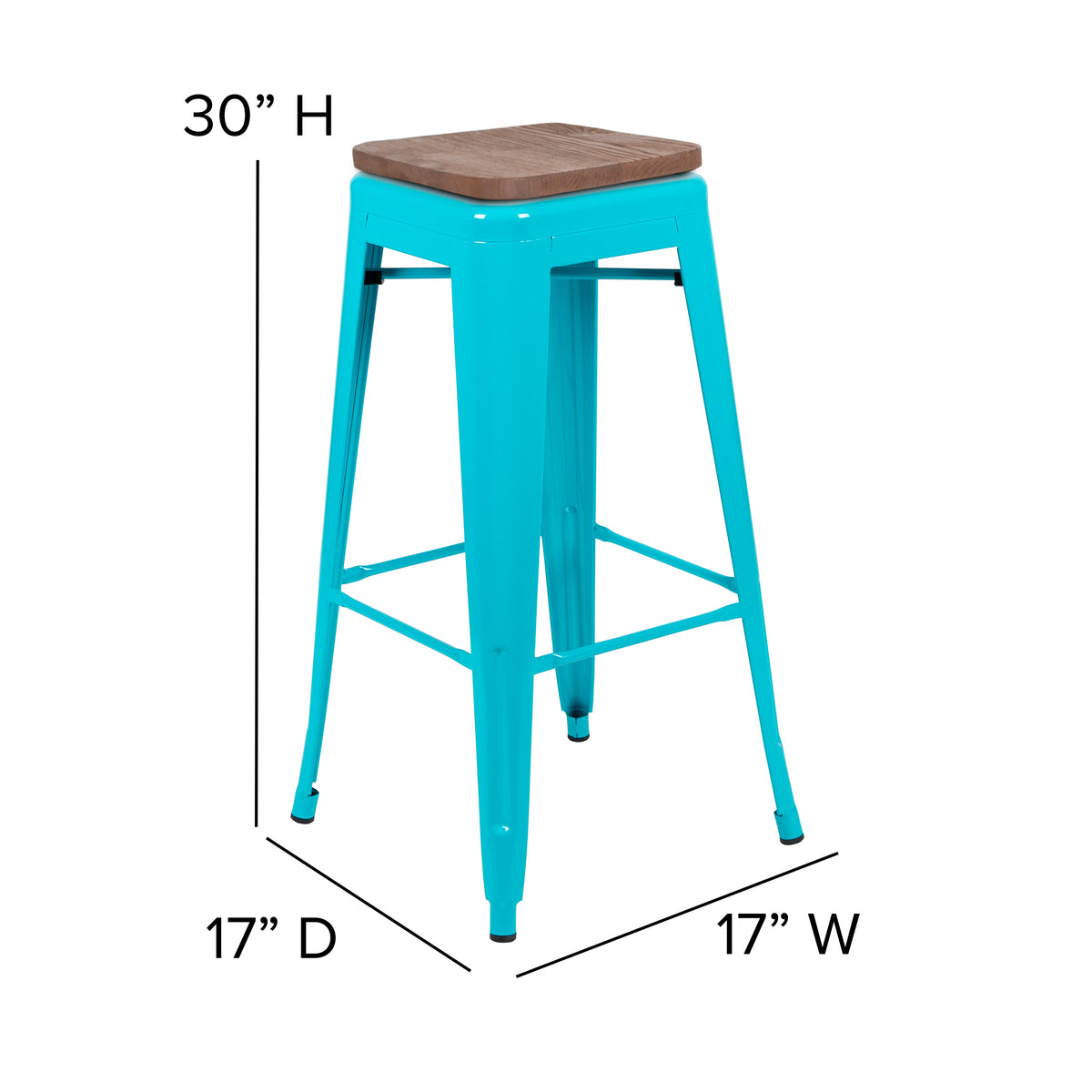 30" High Metal Indoor Bar Stool with Wood Seat - Stackable Set of 4