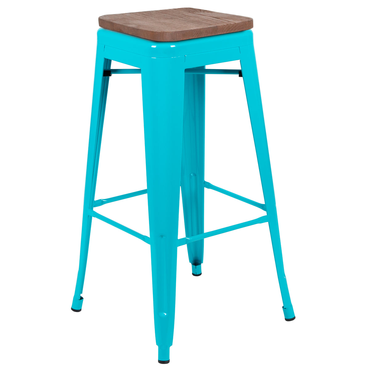 30" High Metal Indoor Bar Stool with Wood Seat - Stackable Set of 4
