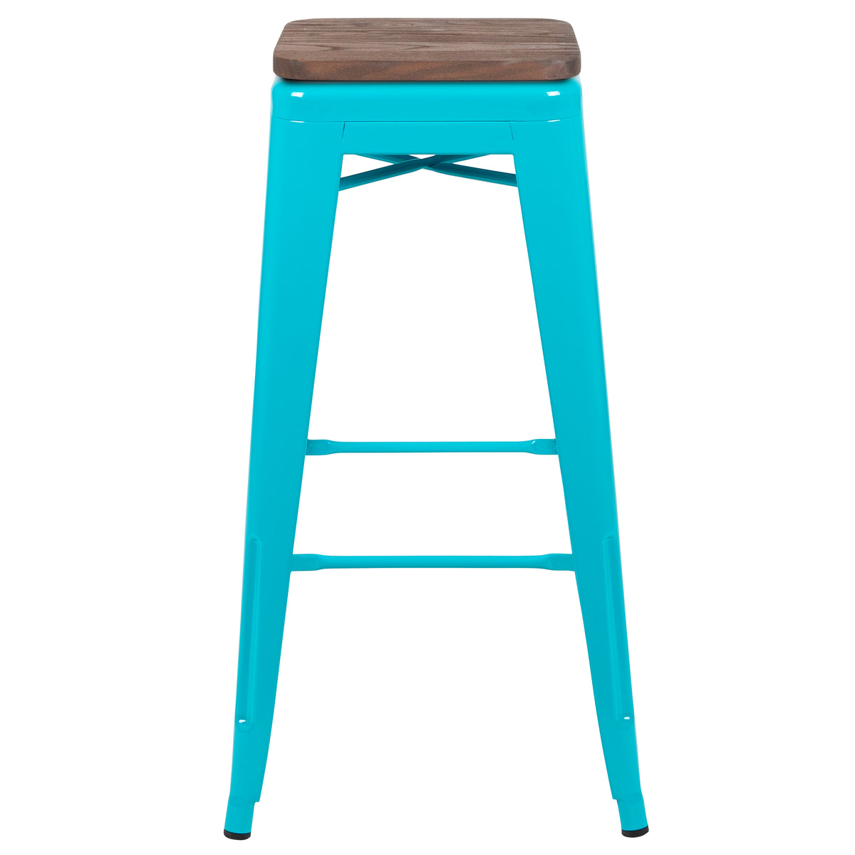 30" High Metal Indoor Bar Stool with Wood Seat - Stackable Set of 4