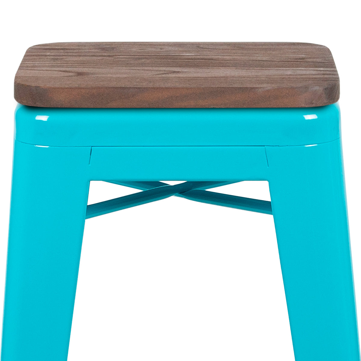 30" High Metal Indoor Bar Stool with Wood Seat - Stackable Set of 4