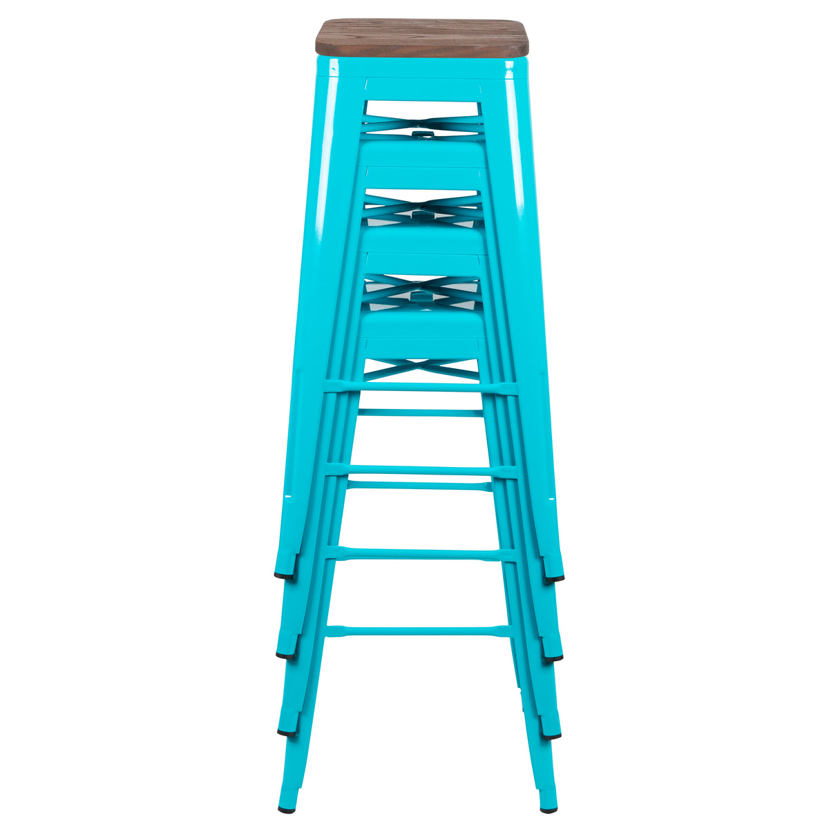 30" High Metal Indoor Bar Stool with Wood Seat - Stackable Set of 4