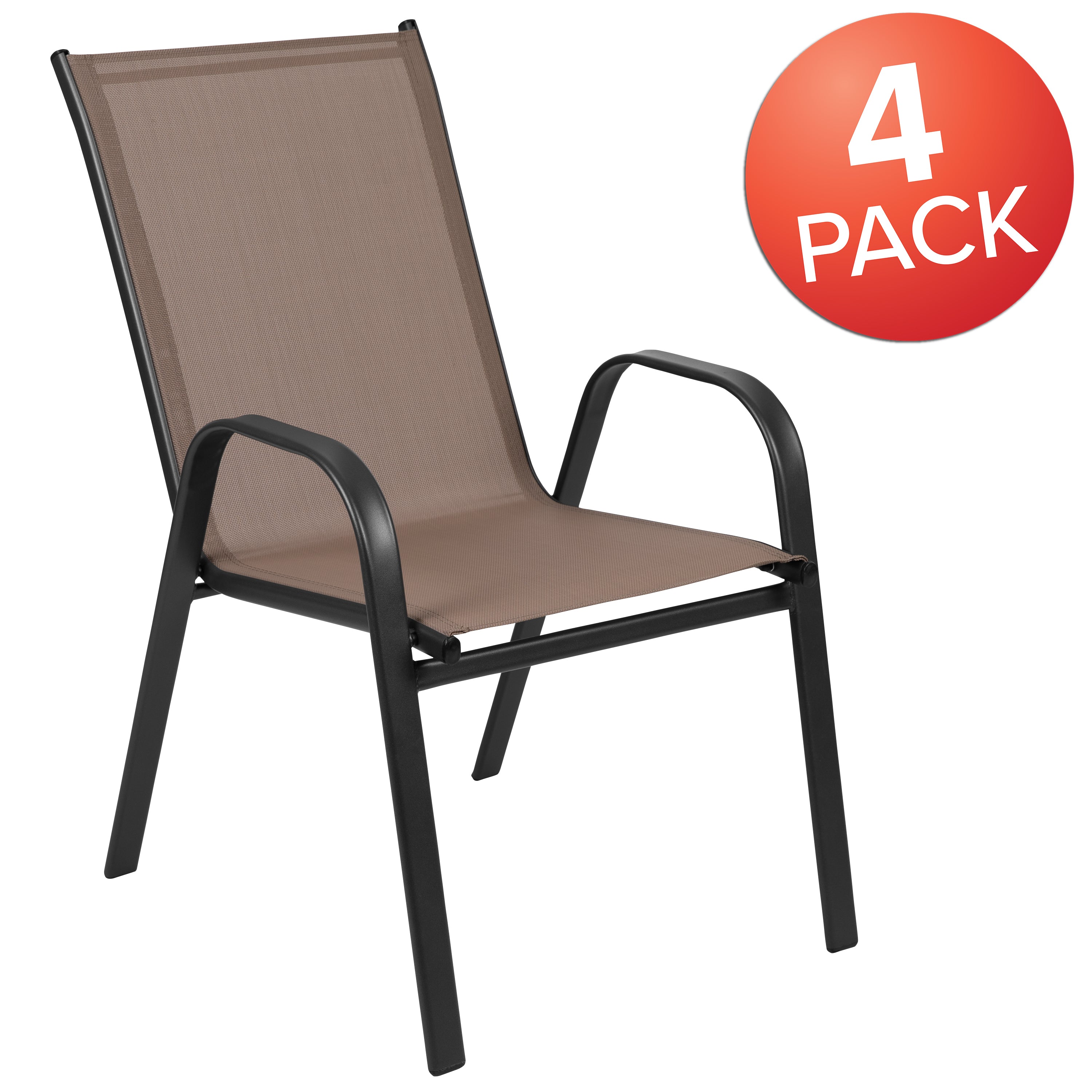 4 Pack Brazos Series Outdoor Stack Chair with Flex Comfort Material and Metal Frame-Sling Patio Chair-Flash Furniture-Wall2Wall Furnishings