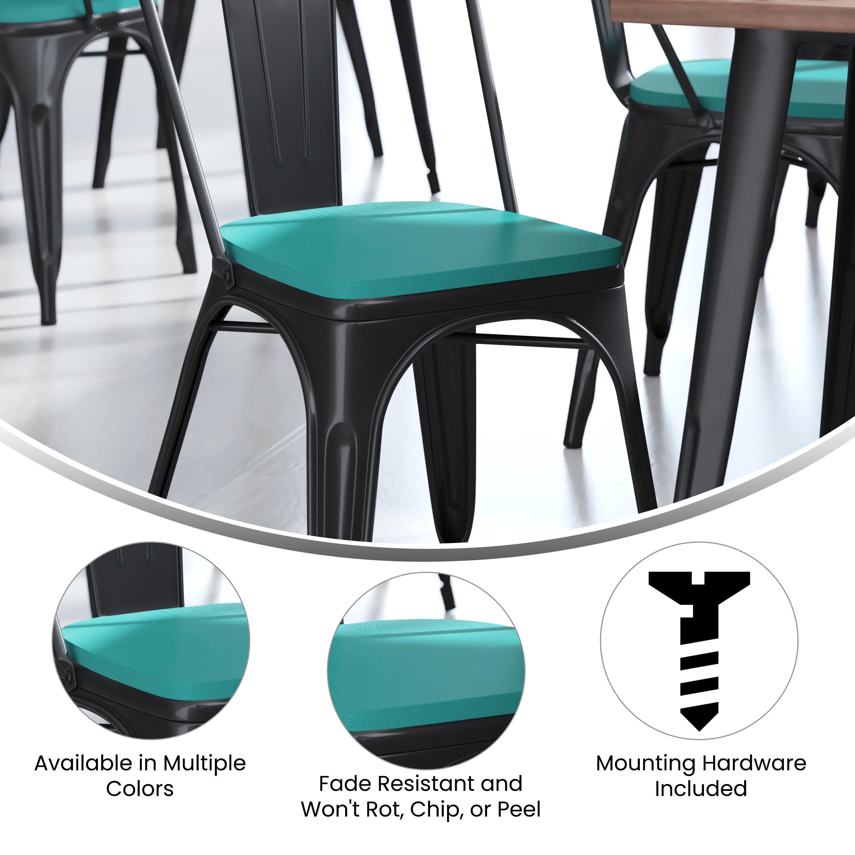 Perry Set of 4 Poly Resin Wood Seat with Rounded Edges for Colorful Metal Chairs and Stools-Colorful Metal Poly Resin Seats-Flash Furniture-Wall2Wall Furnishings