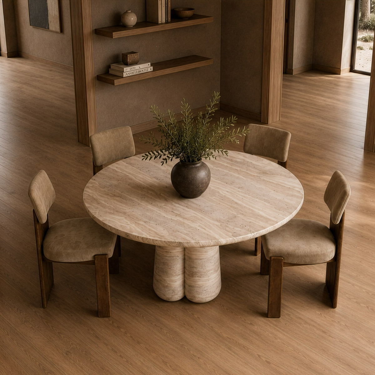 Aragats - Modern Faux Travertine Concrete Round Dining Table