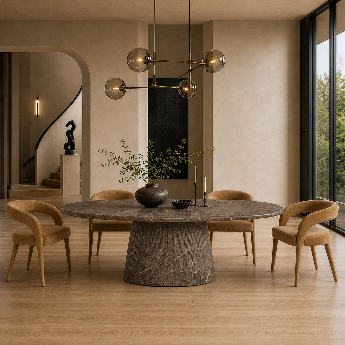 Jaya - Modern Faux Marble Concrete Oval Dining Table