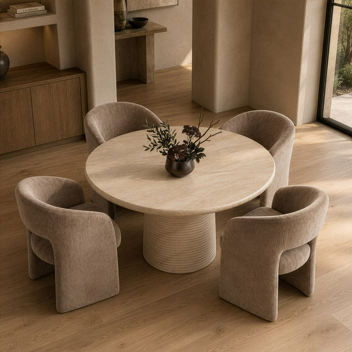 Sinai - Modern Faux Travertine Concrete Round Dining Table