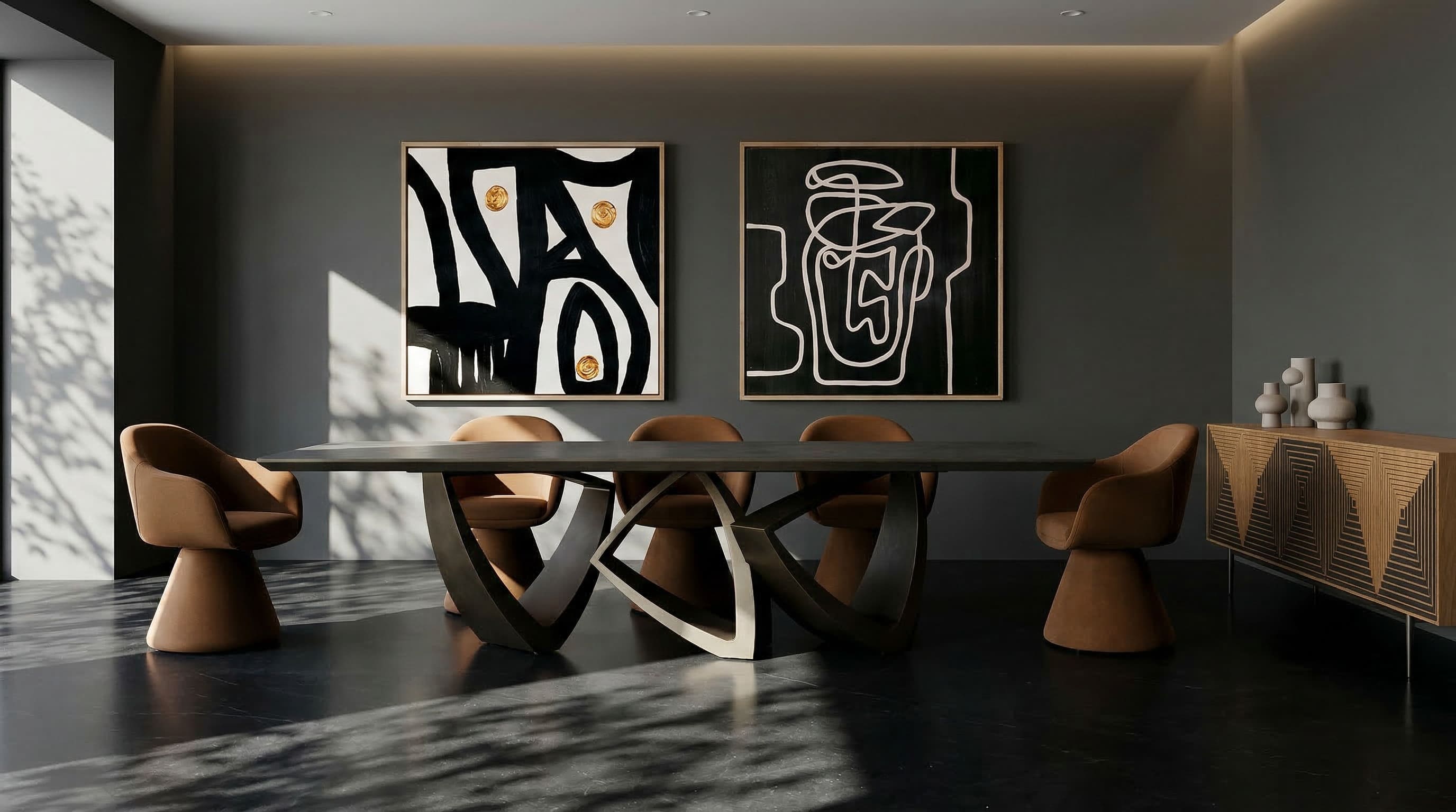 Dollemore Modern Faux Travertine Ceramic and Antique Dining Table