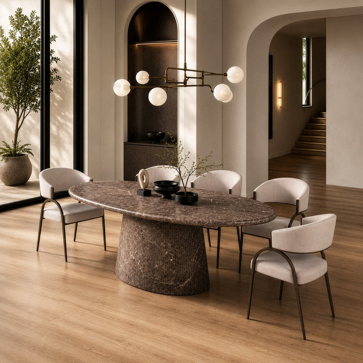 Jaya - Modern Faux Marble Concrete Oval Dining Table