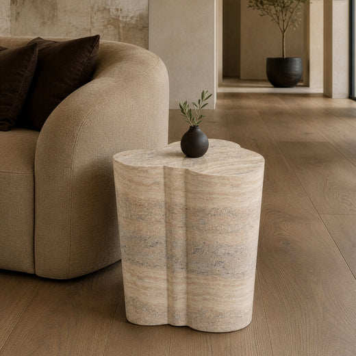 Meru - Modern Faux Travertine Concrete End Table