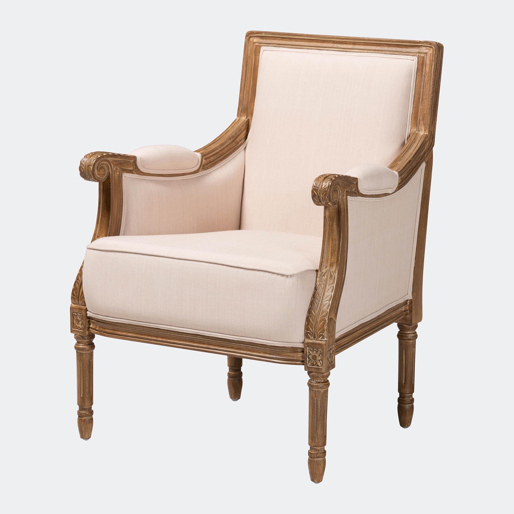 Chavanon Wood & Light Linen Traditional French Accent Chair