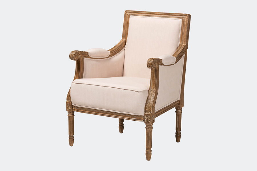 Chavanon Wood & Light Linen Traditional French Accent Chair