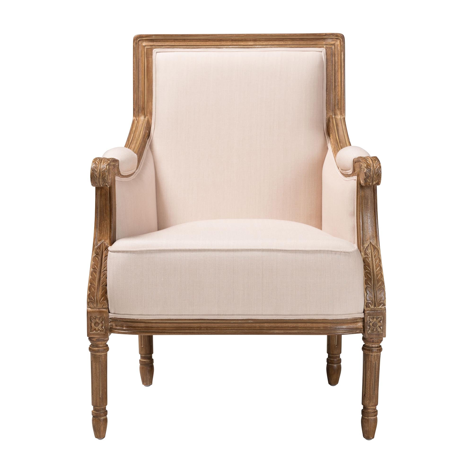 Chavanon Wood & Light Linen Traditional French Accent Chair